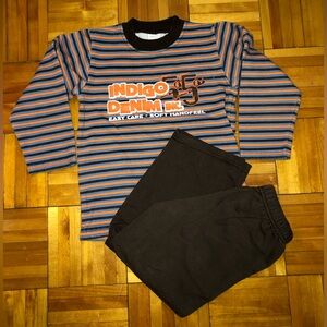 Indigo Denim Blue and Orange Striped Shirt